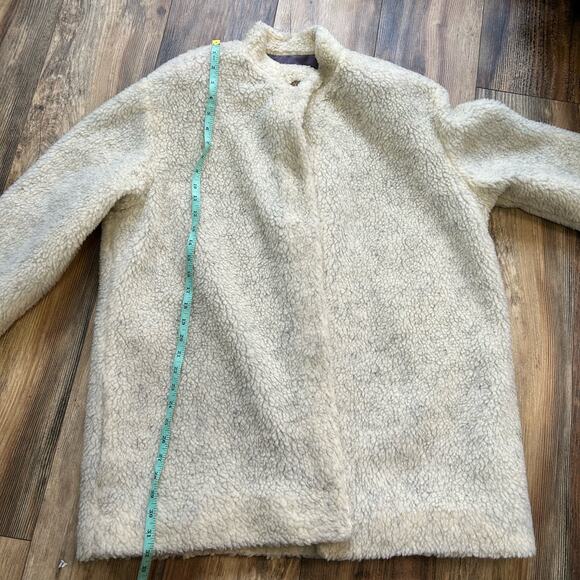 Vintage Faux Fur Sherpa Teddy Jacket Cream Handmade Open Front Mob Wife - Picture 7 of 8